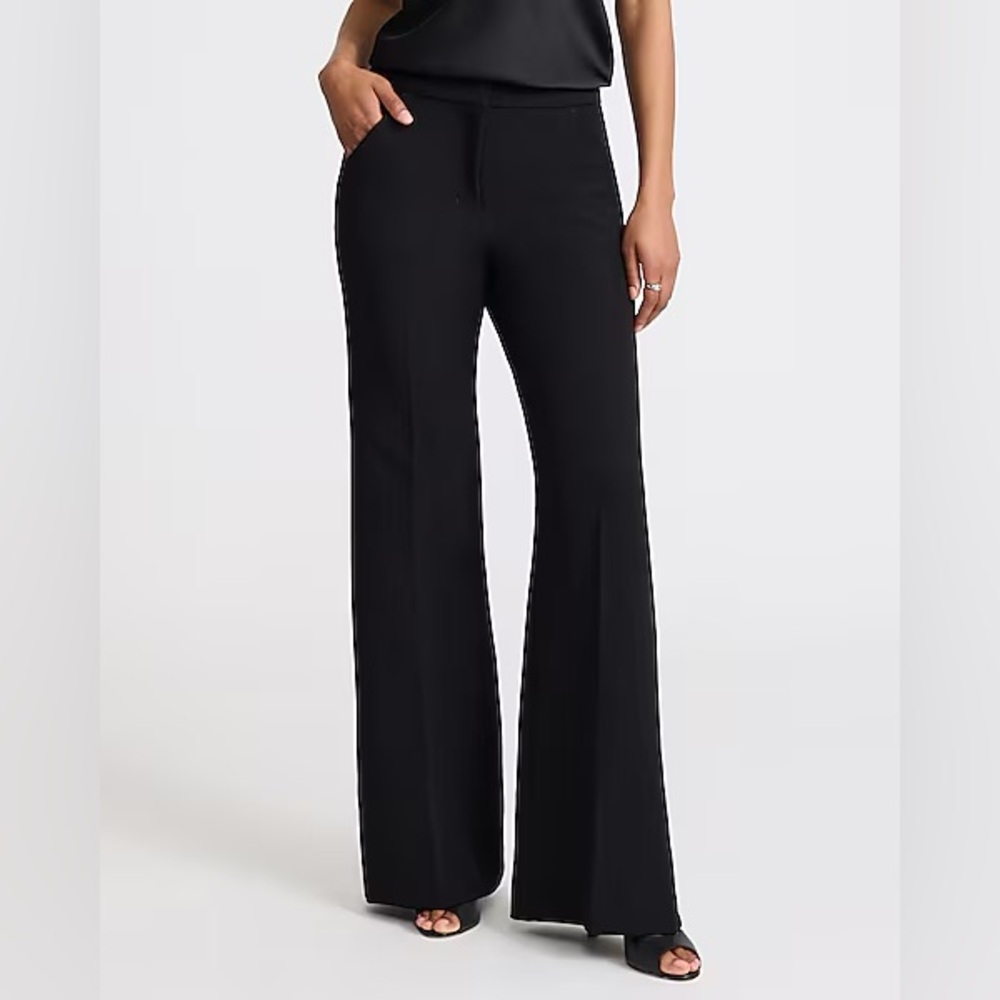 NWT Express Editor Studio Stretch Twill High Waisted Flare Trouser Black 12R